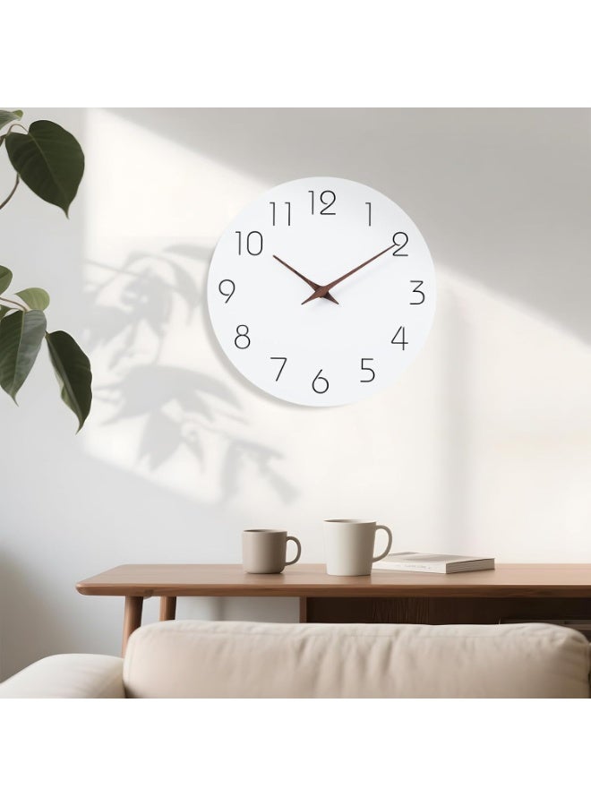 Wall Clock 12 Inch Silent Non Ticking Wood Wall Clocks Battery Operated - Wooden White Modern Office Simple Minimalist Clock Decorative for Kitchen,Home,Bathroom,Living Room(12" White) - Image 2